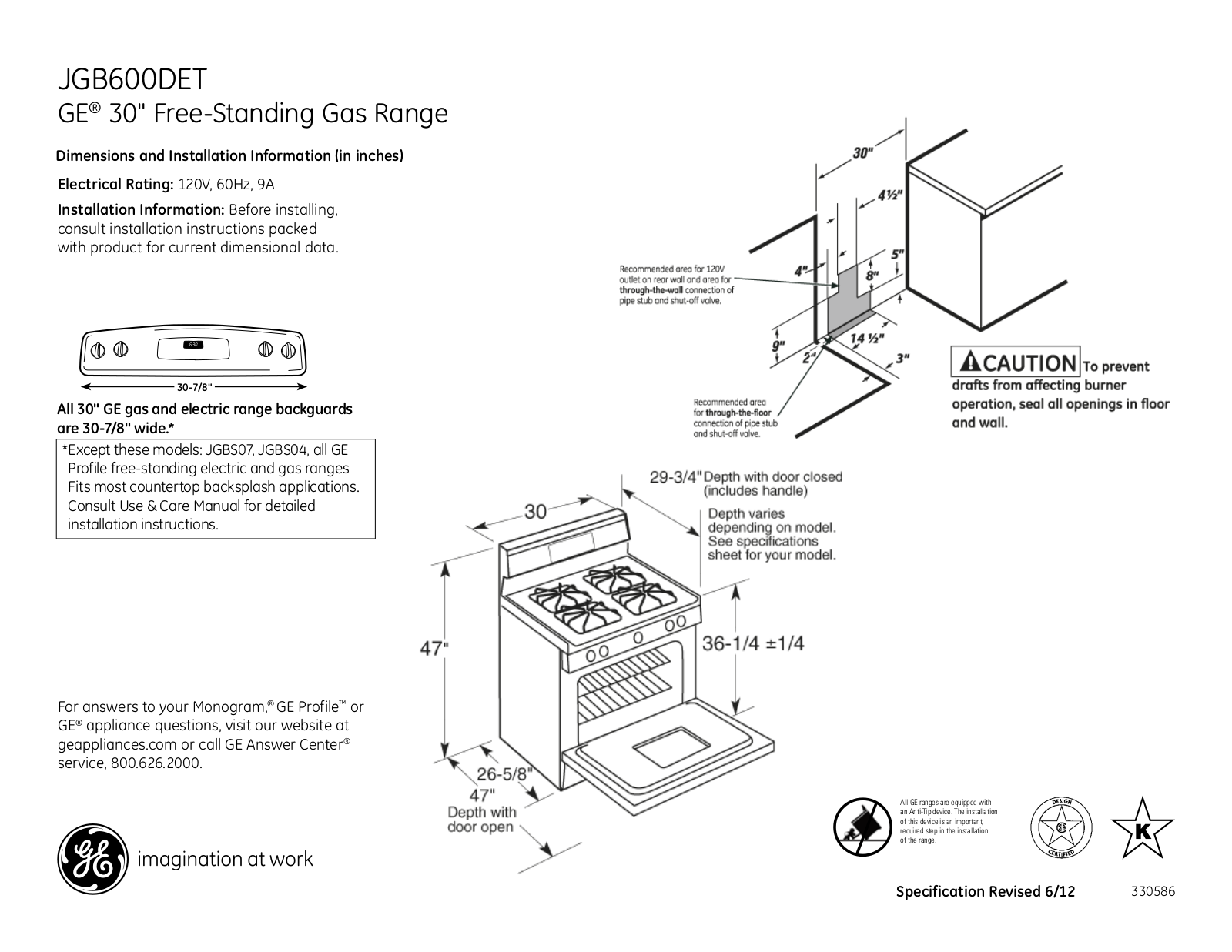 GE JGB600DET Specification