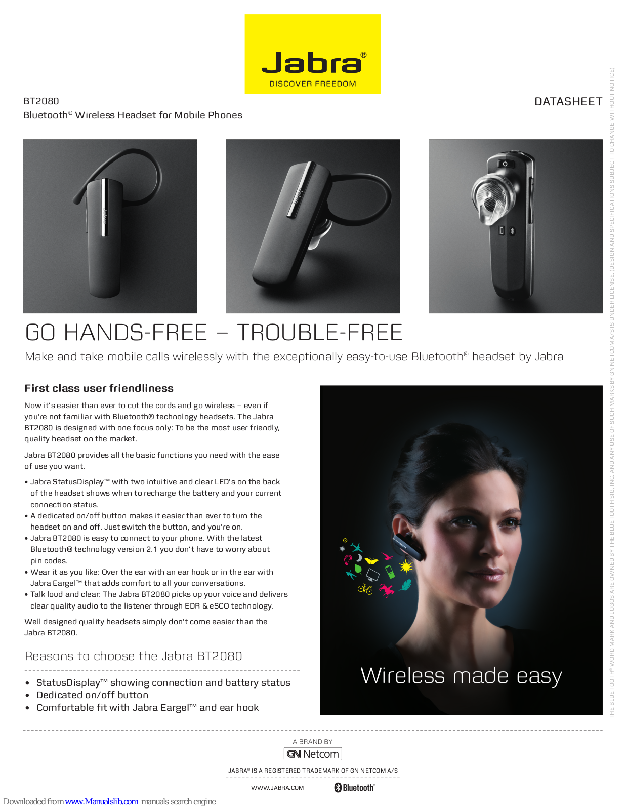 Jabra BT2080 - Headset - Ear-bud Quick Start Manual