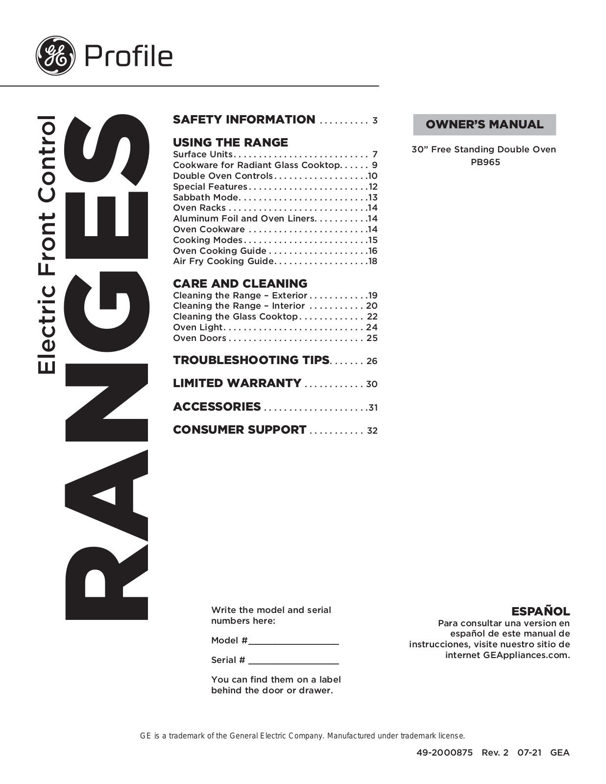 GE PB965 Owner’s Manual