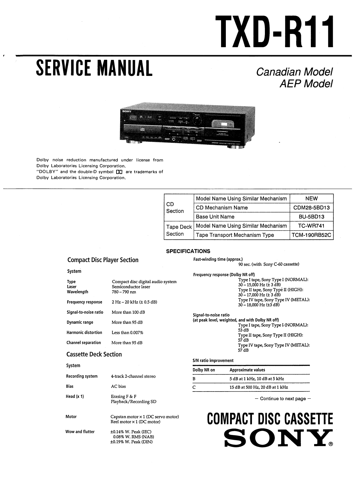 Sony txd-r11 Service Manual