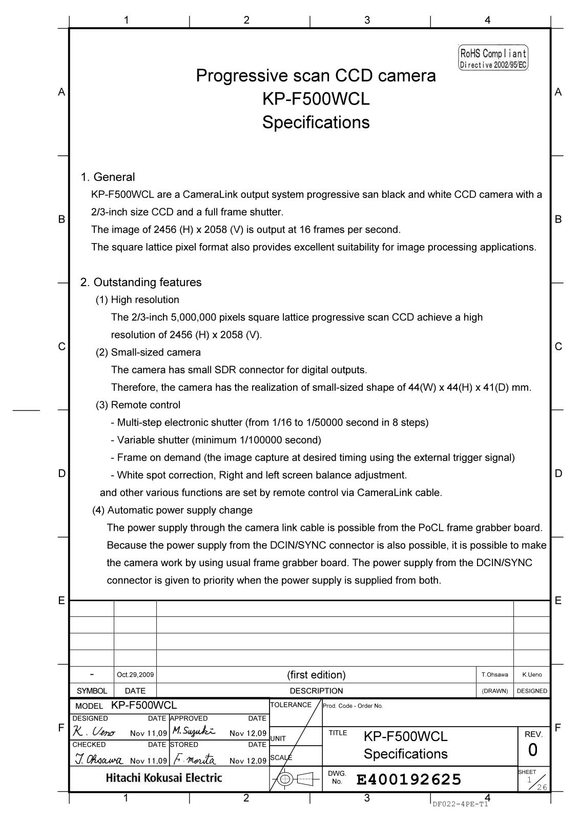 Hitachi KP-F500WCL User Manual