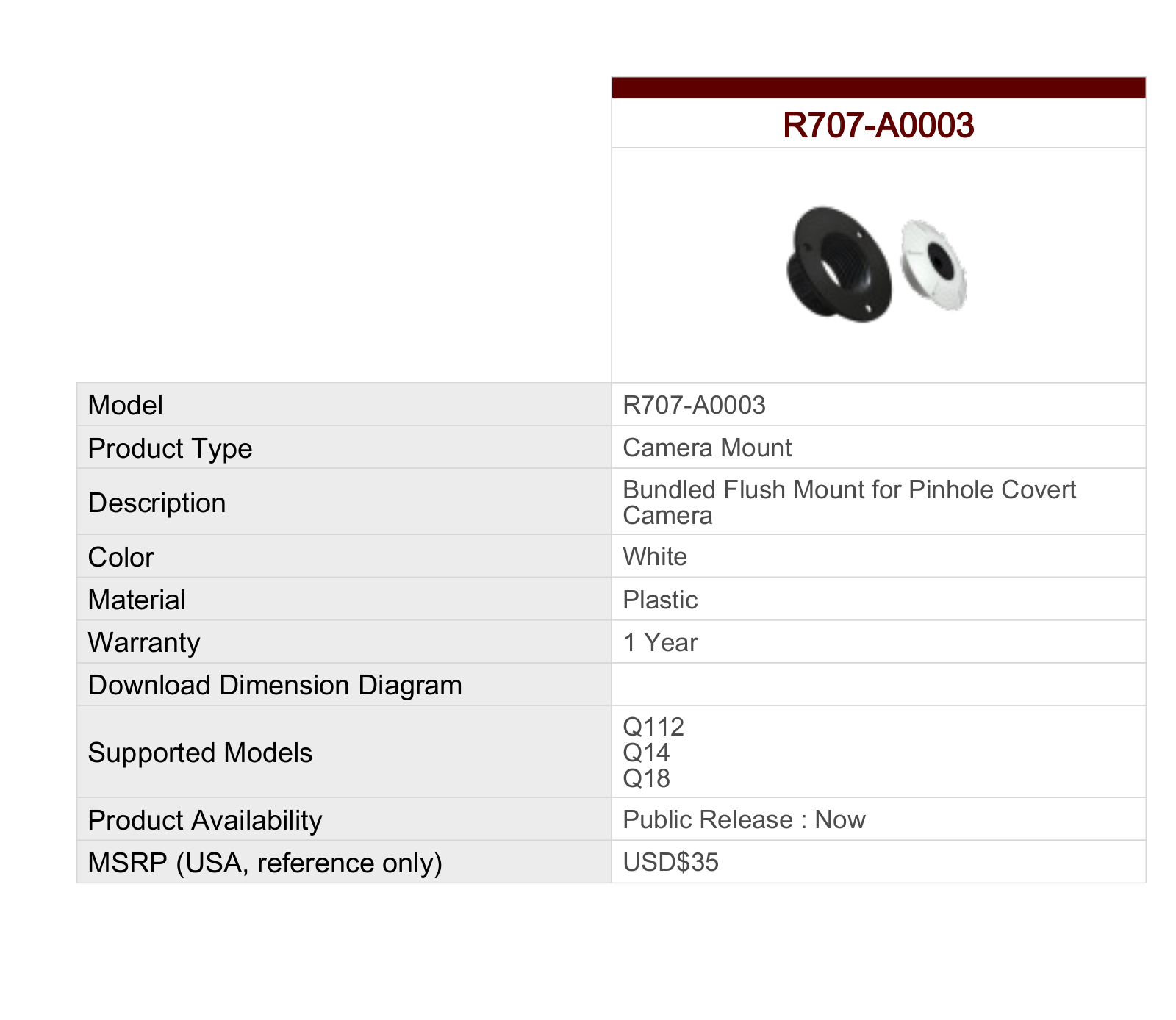 ACTi R707-A0003 Specsheet