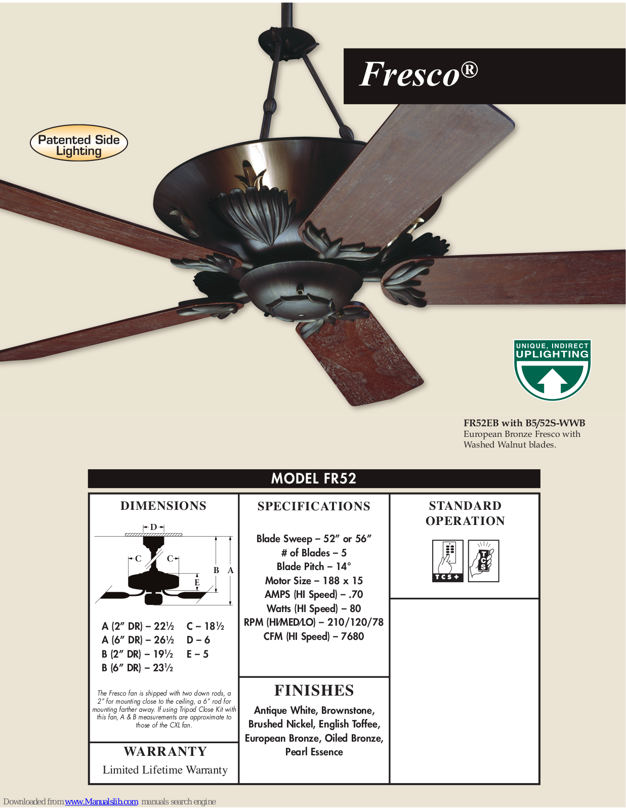 Craftmade Fresco FR52, Fresco FR52EB Specifications - ManualMachine.com