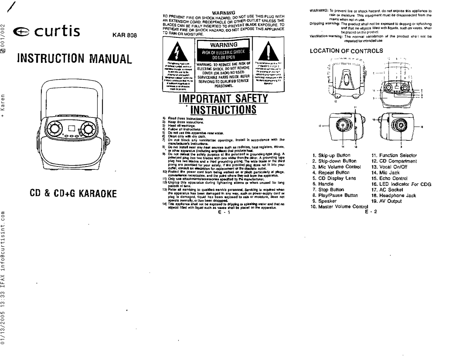 CURTIS KAR808 User Manual