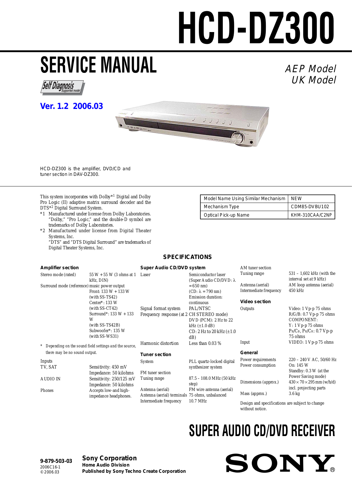 Sony HCD-DZ300 Service Manual