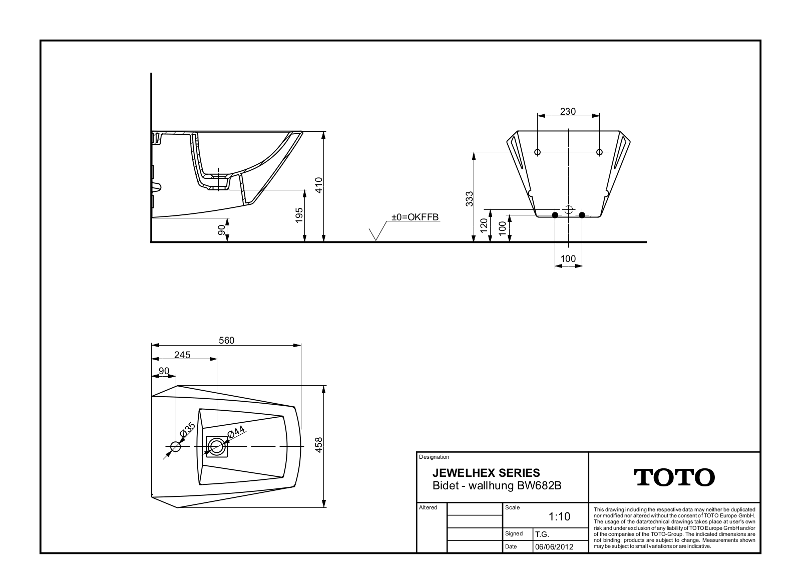 TOTO BW682B Dimensions