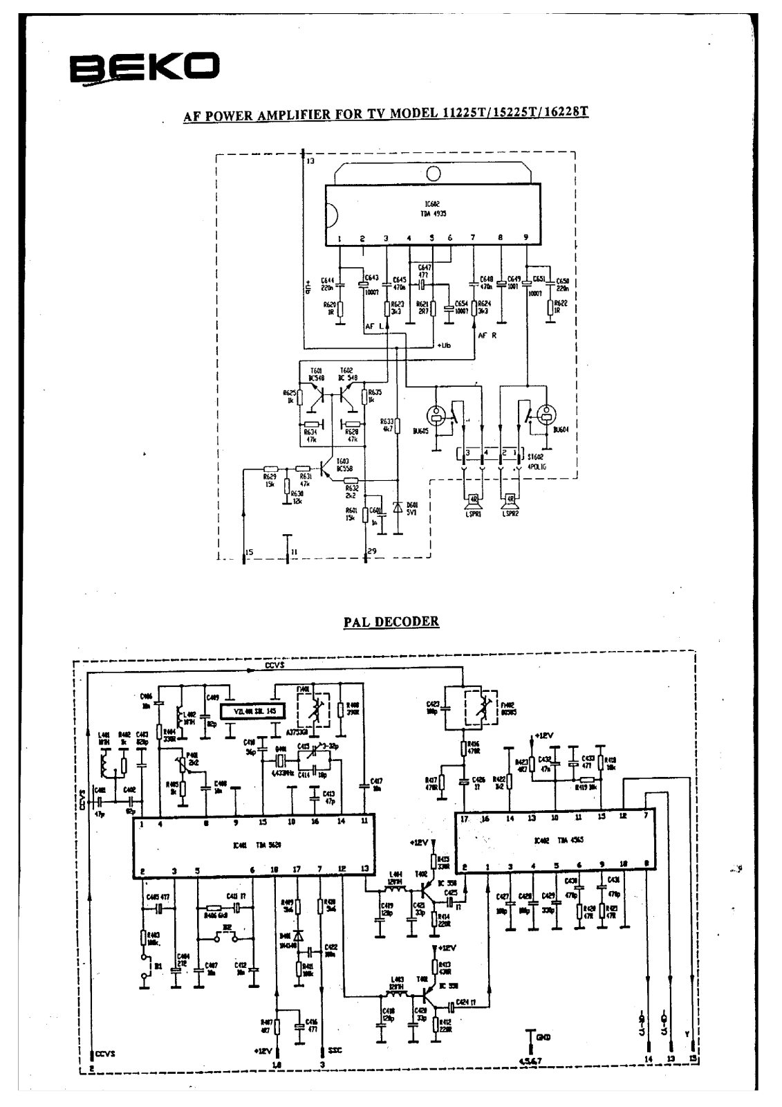 Beko 11225T, 15225T, 16228T Schematic