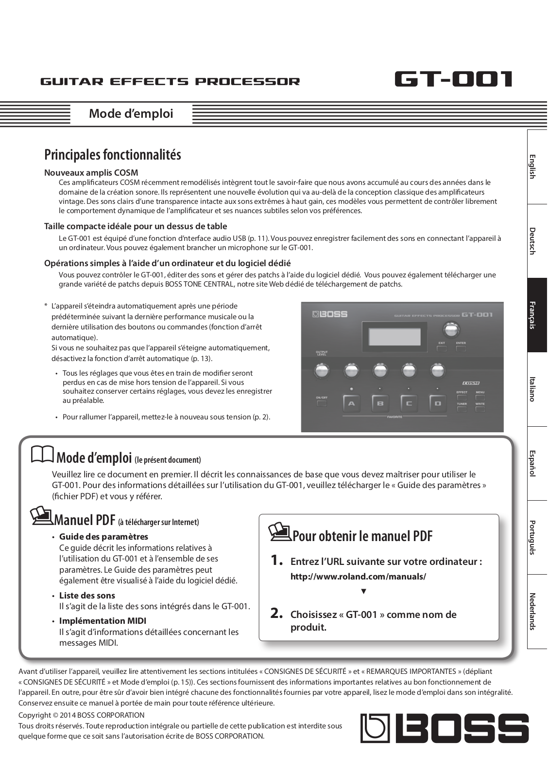 Boss GT-001 User Manual