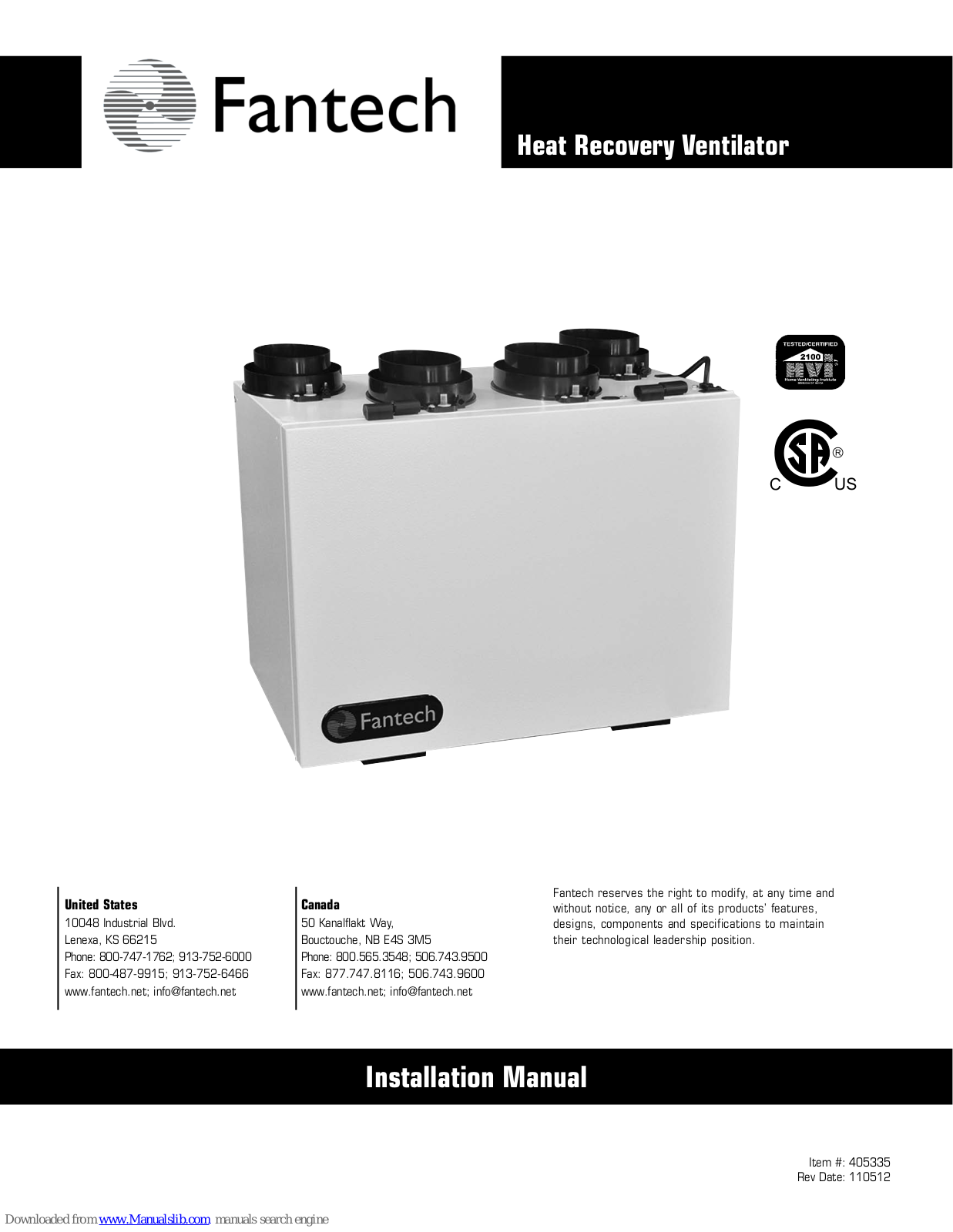 Fantech 405335 Installation Manual - ManualMachine.com