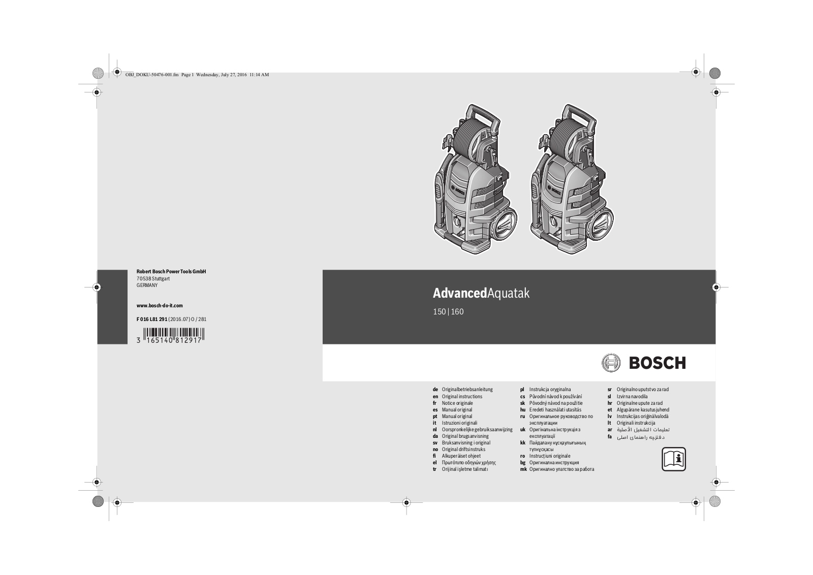 Bosch AdvancedAquatak 160 User Manual