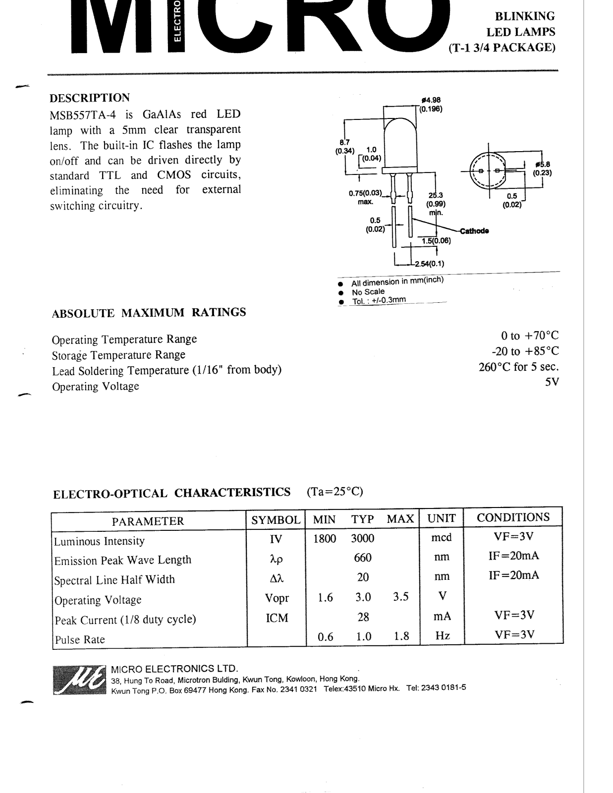 MICRO MSB557TA-4 Datasheet