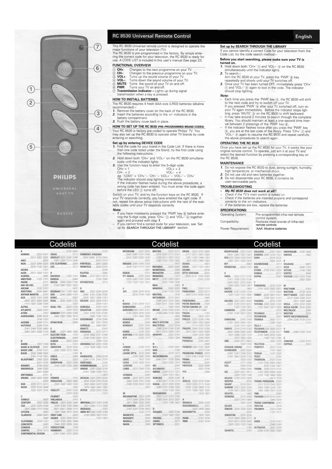 Philips RC 8530 User Manual