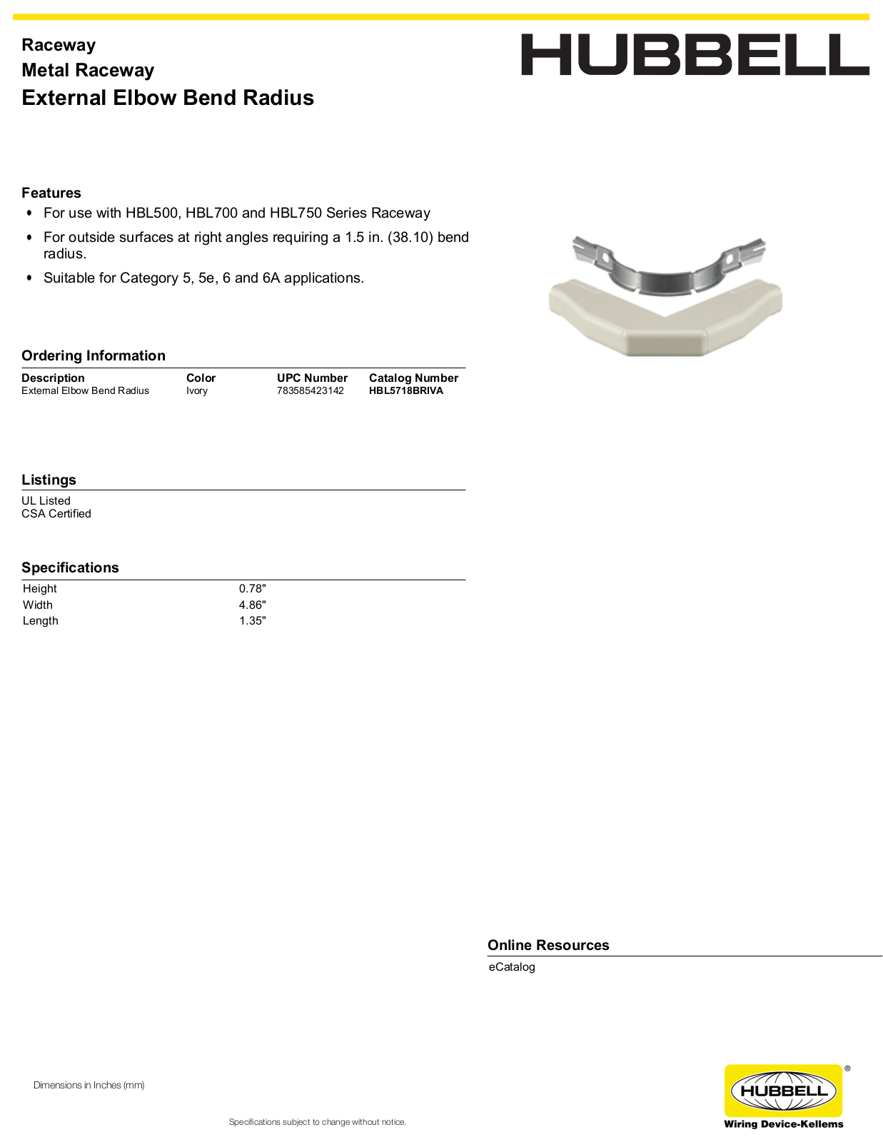 Hubbell HBL5718BRIVA Specifications