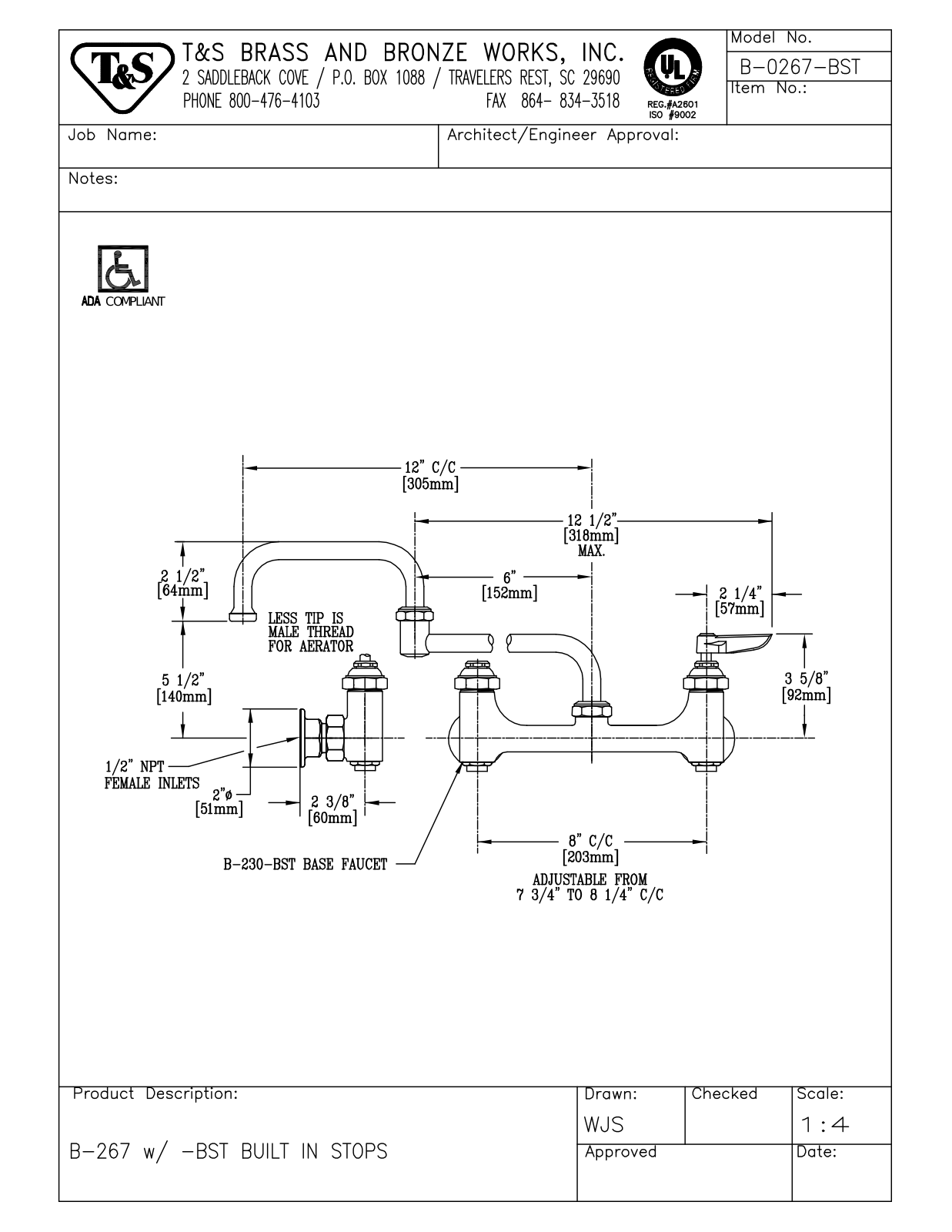 T & S Brass & Bronze Works B-0267-BST General Manual