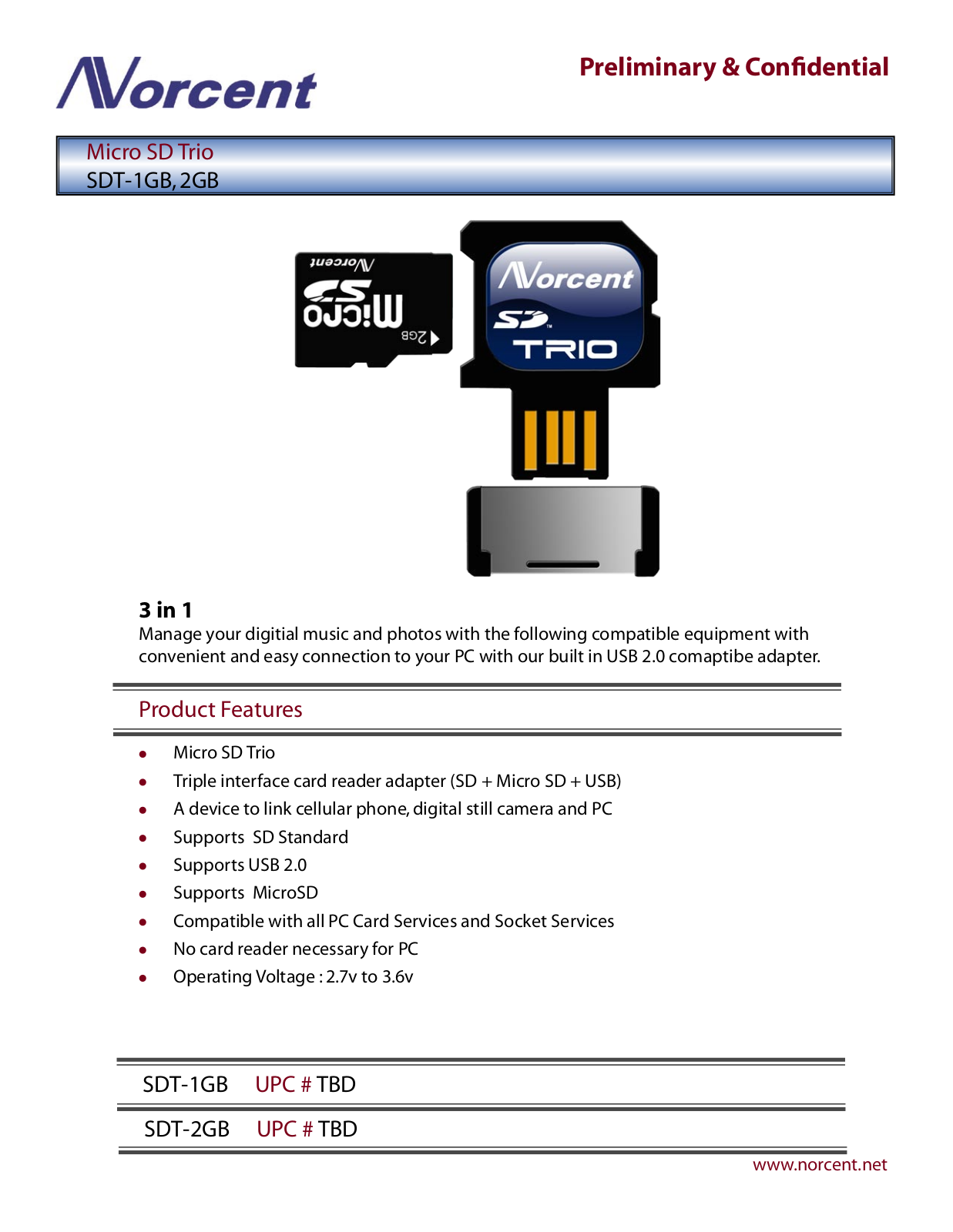 Norcent Technologies SDT-2GB, SDT-1GB User Manual