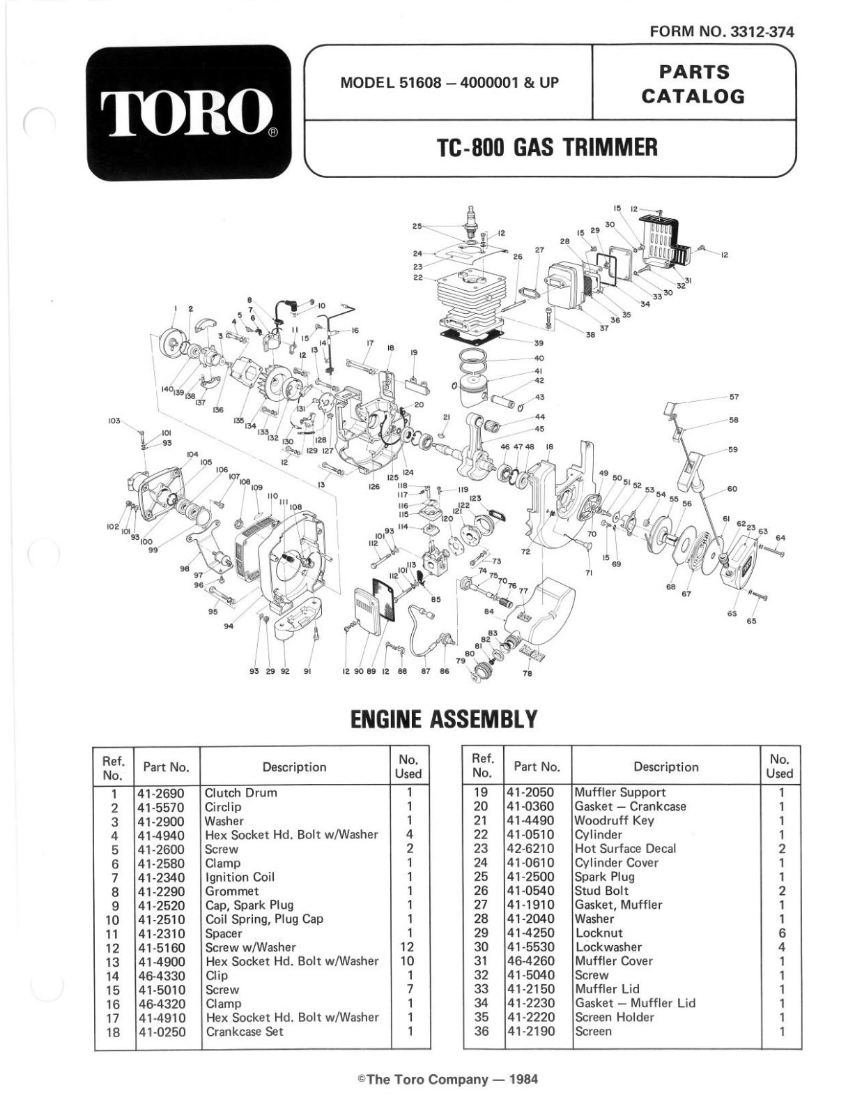 Toro 51608 Parts Catalogue