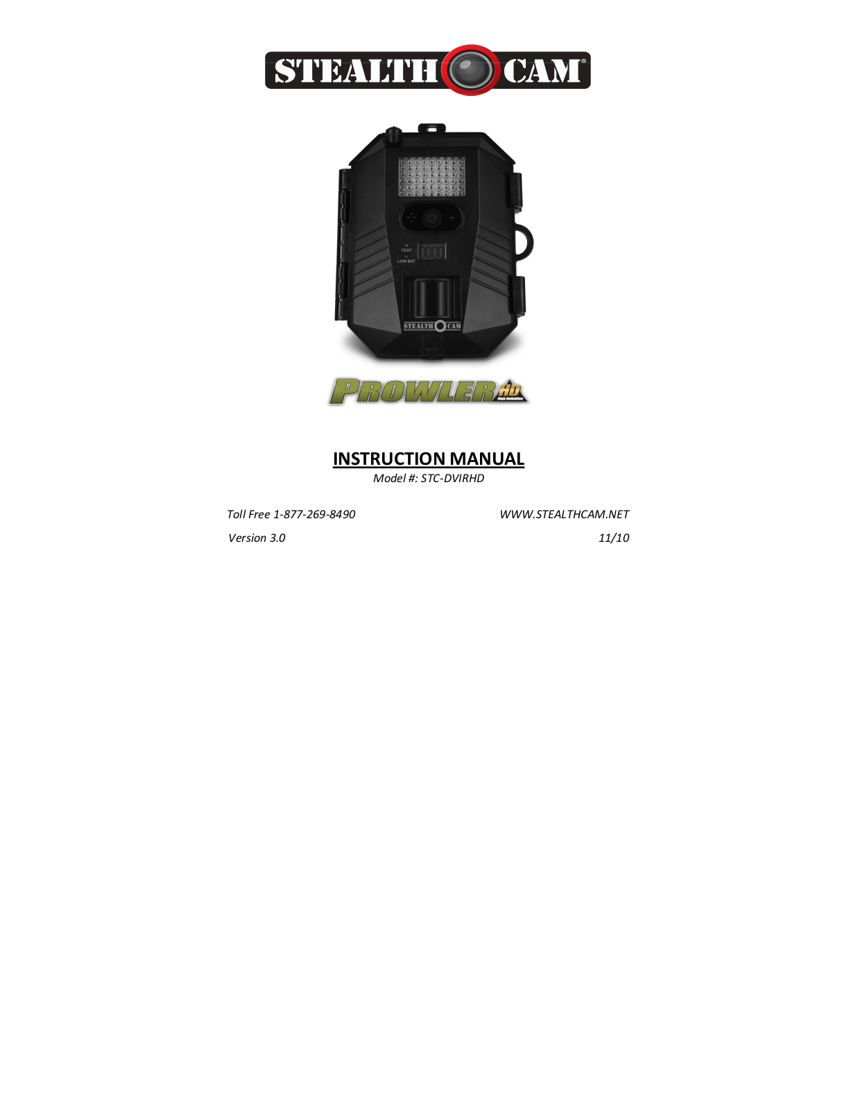 Stealth Cam Prowler HD STC-DVIRHD Instruction Manual