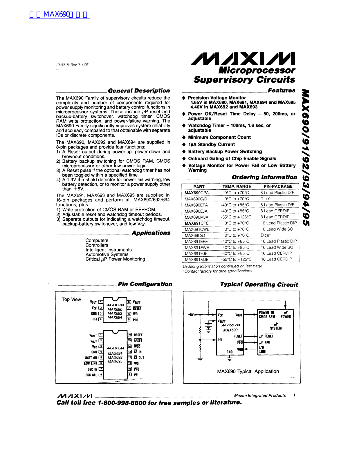 MAXIM MAX690, MAX691, MAX692, MAX693, MAX694 Technical data