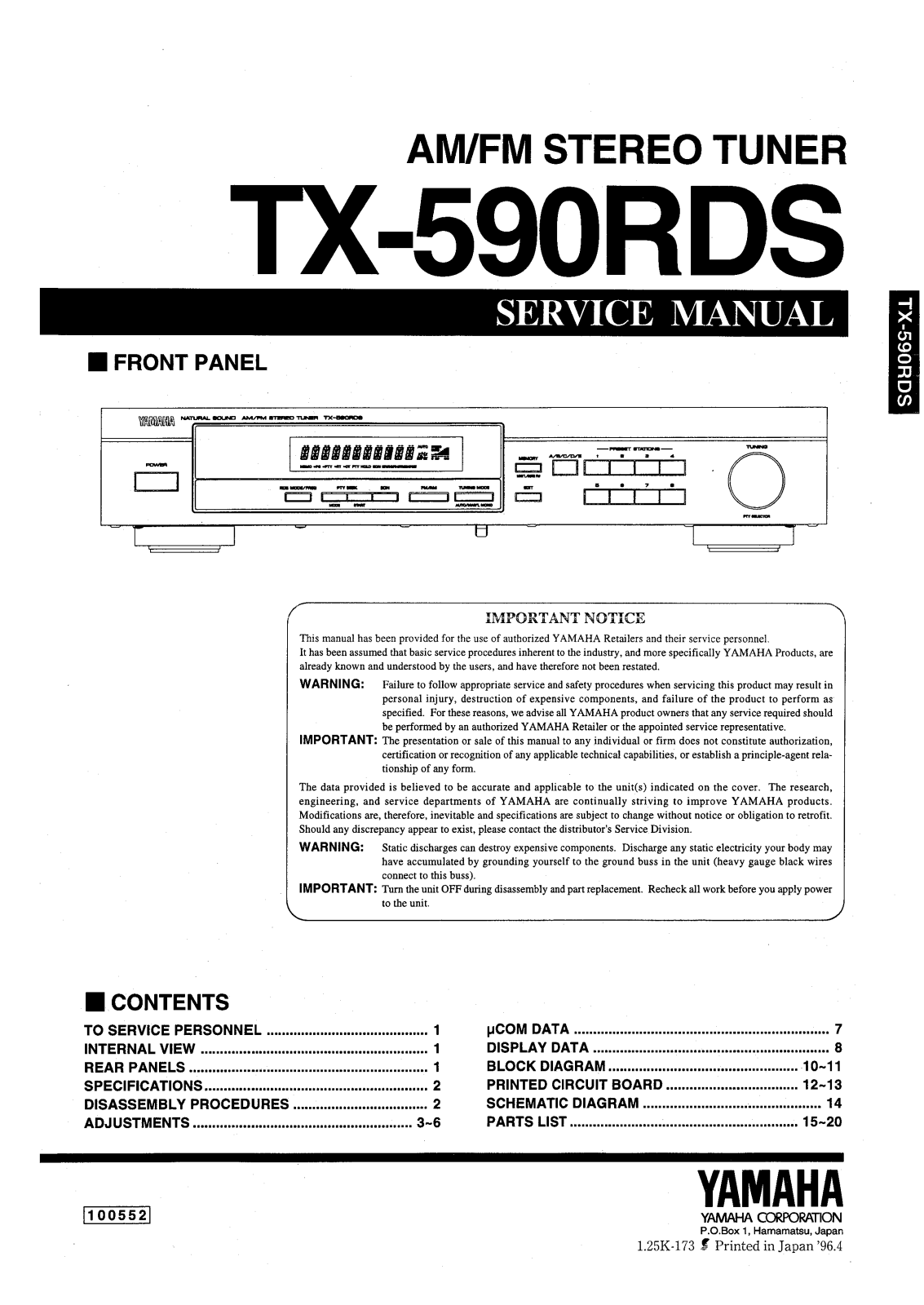 Yamaha TX-590-RDS Service Manual