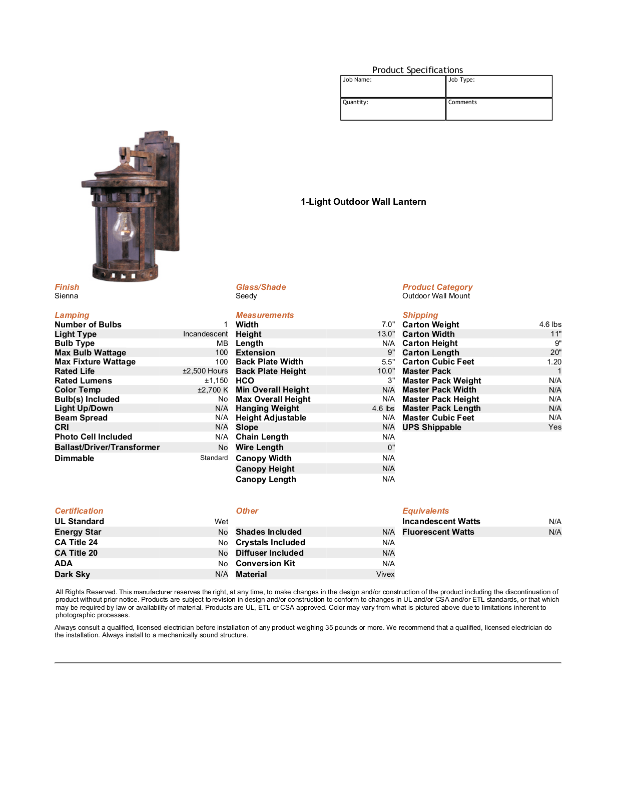 Loon Peak LOPK7485 Specifications - ManualMachine.com