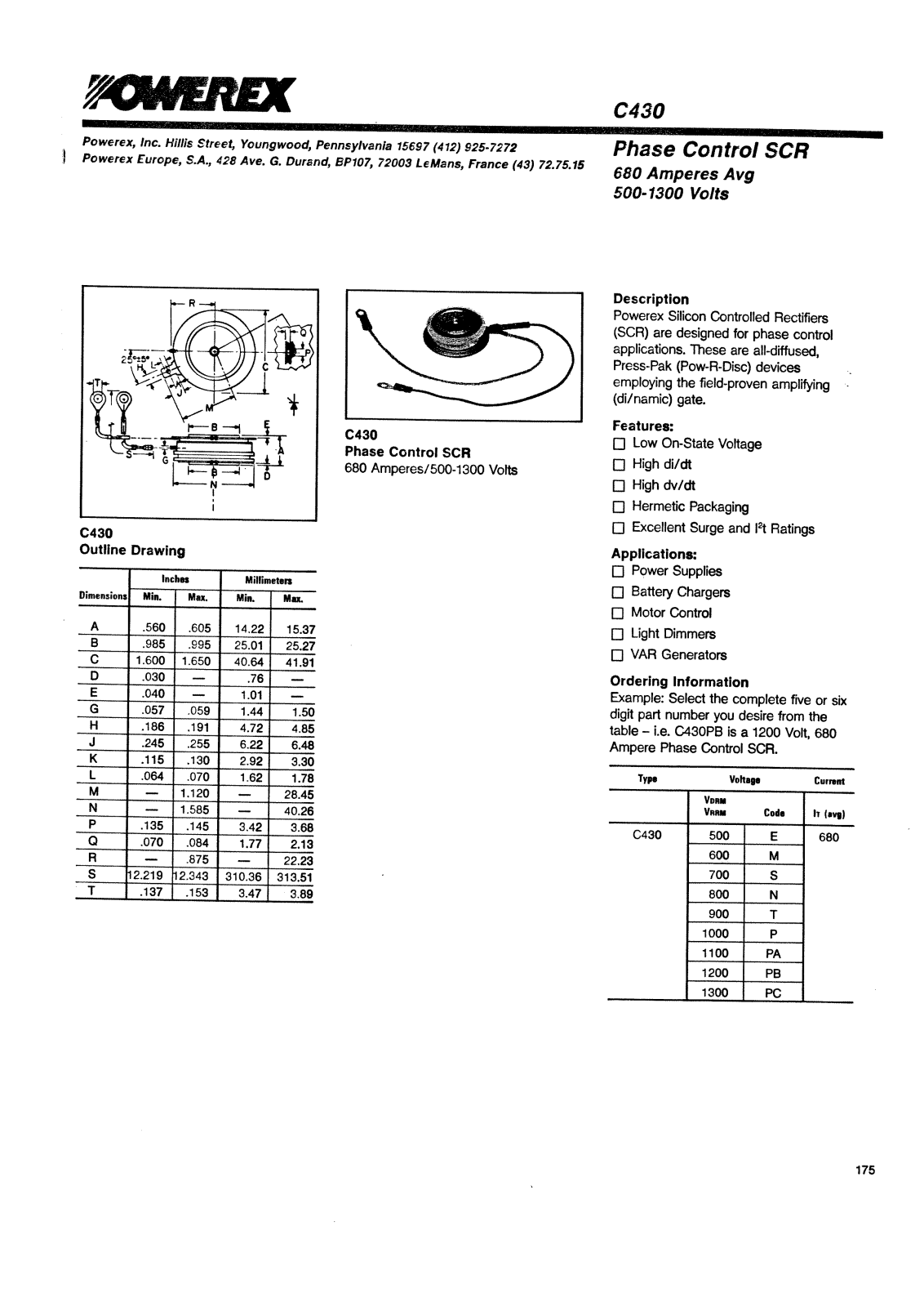 POWEREX C430PC, C430PB, C430P, C430N, C430M Datasheet