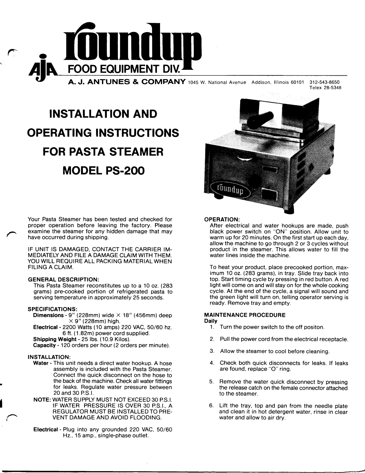 Antunes PS-200 Installation Manual