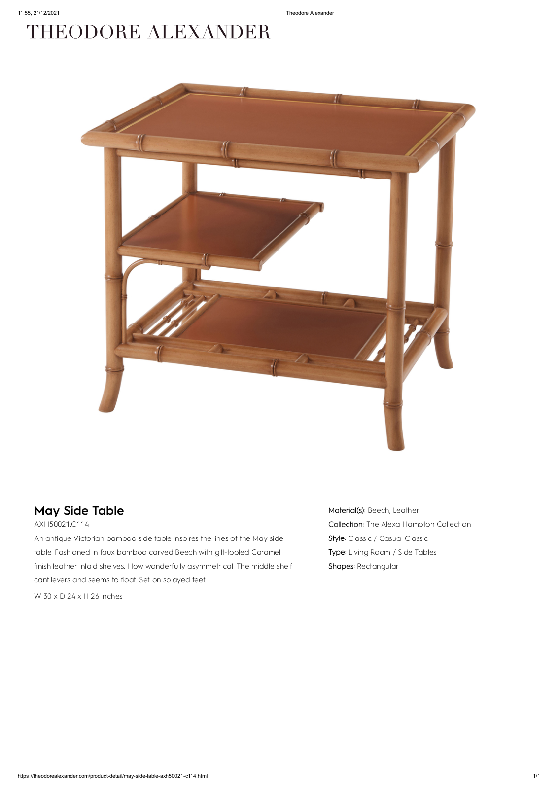 Theodore Alexander FPLJ3586 Specifications - ManualMachine.com