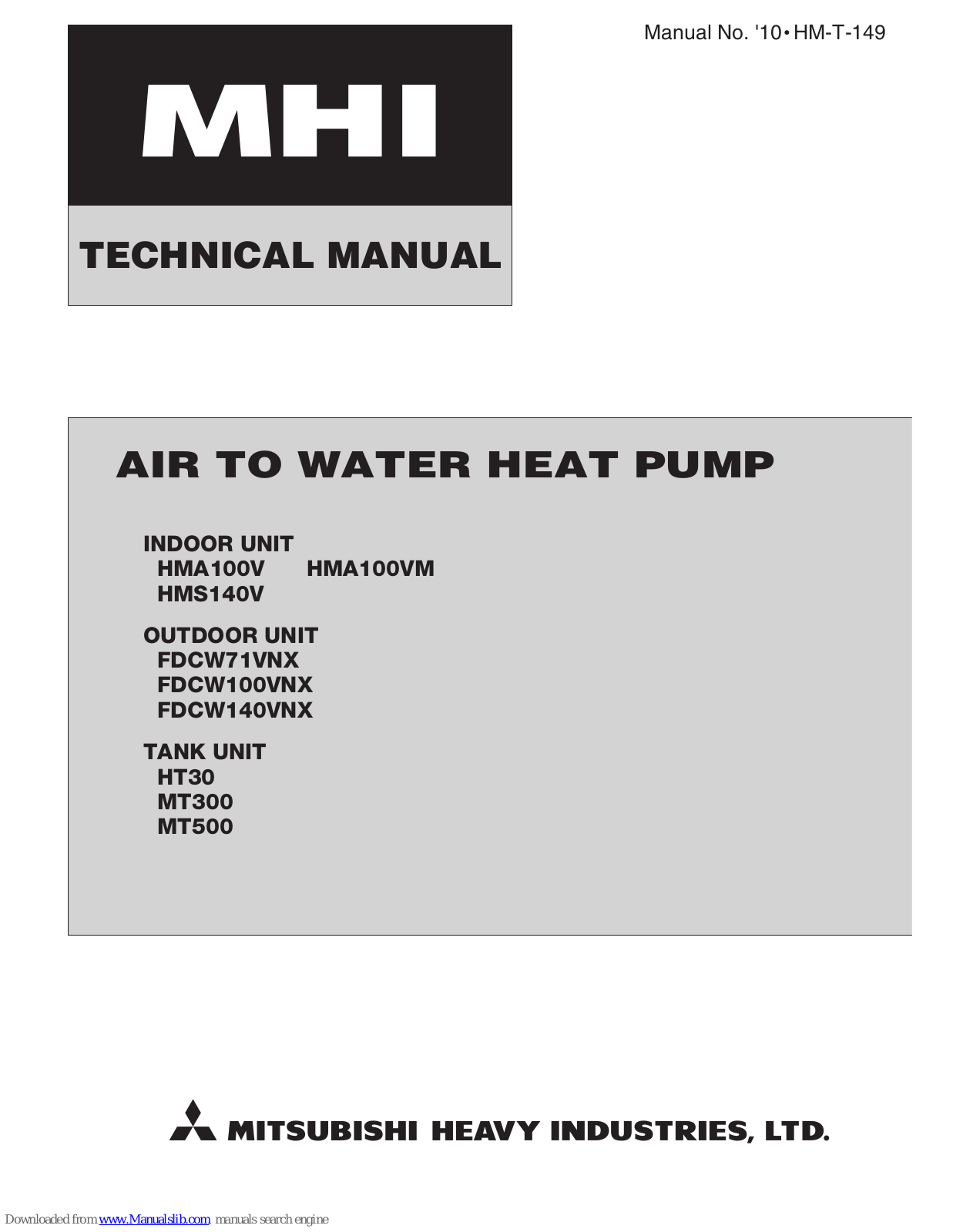 Mitsubishi HMA100V, HMA100VM, FDCW140VNX, HT30, MT300 Technical Manual