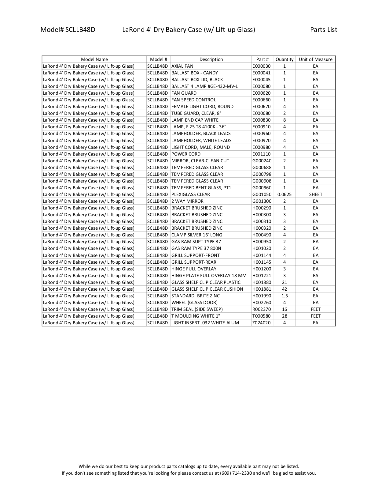 RPI Industries SCLLB48D Parts List