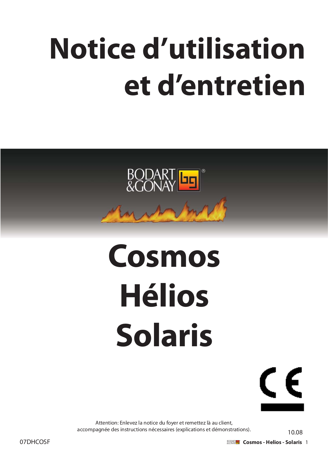BODART & GONAY COSMOS, HÉLIOS, SOLARIS User Manual