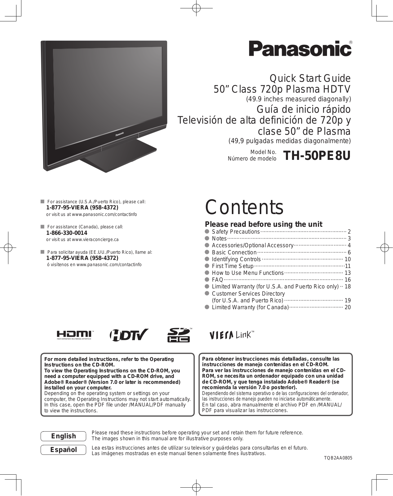 Panasonic TH-50PE8U User Manual