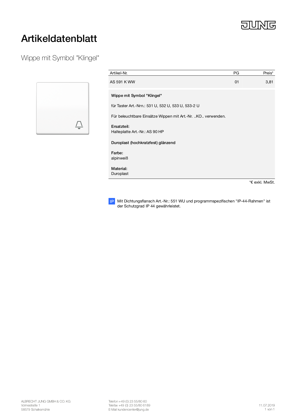 Jung AS 591 K WW User Manual