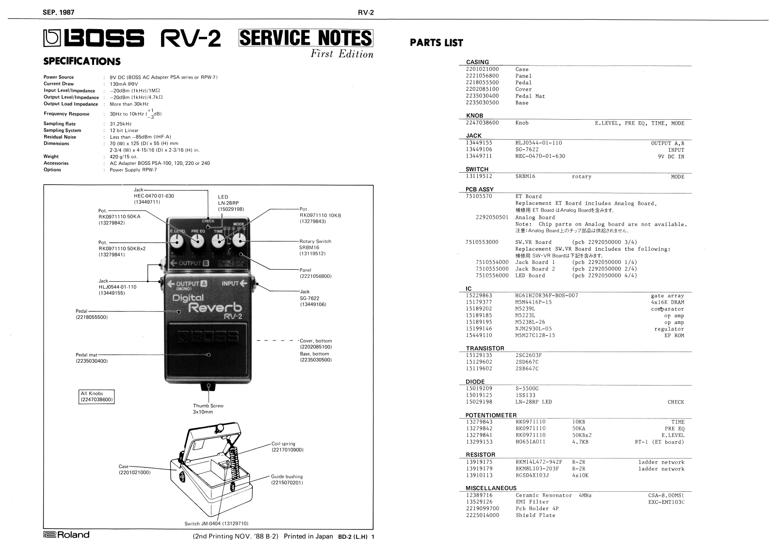 Boss RV-2 Schematic