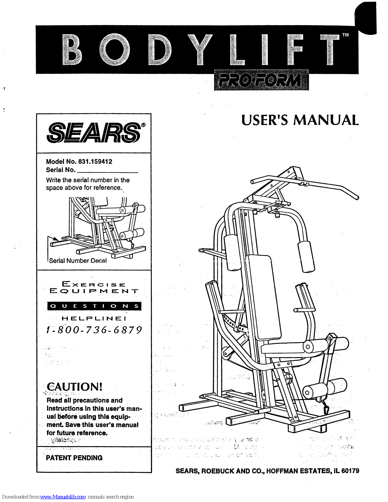 Pro-Form Pro 230 Bench, Bodylift 831.159412 User Manual