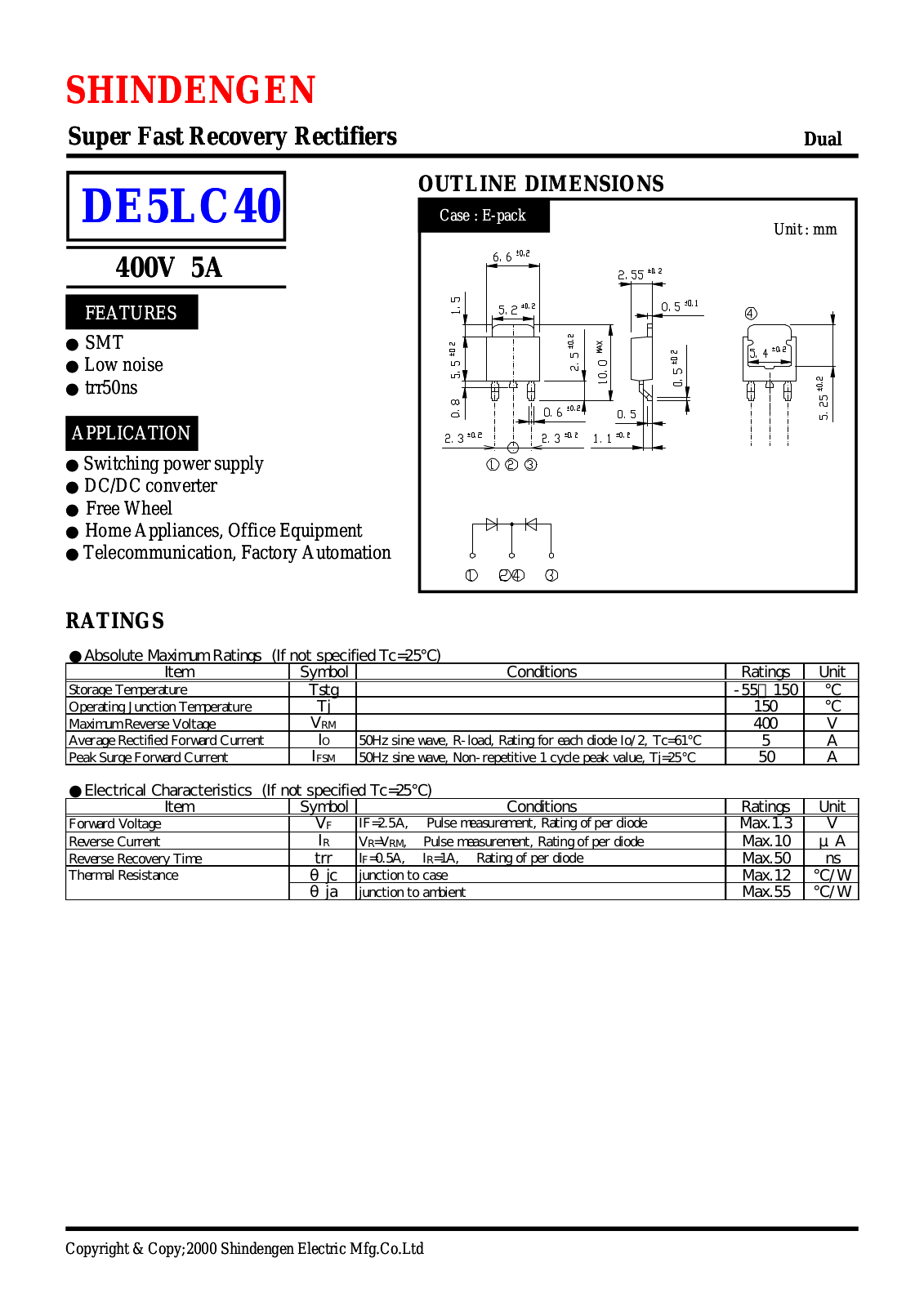 Datasheet DE5LC40 Datasheet (Shindengen) - ManualMachine.com