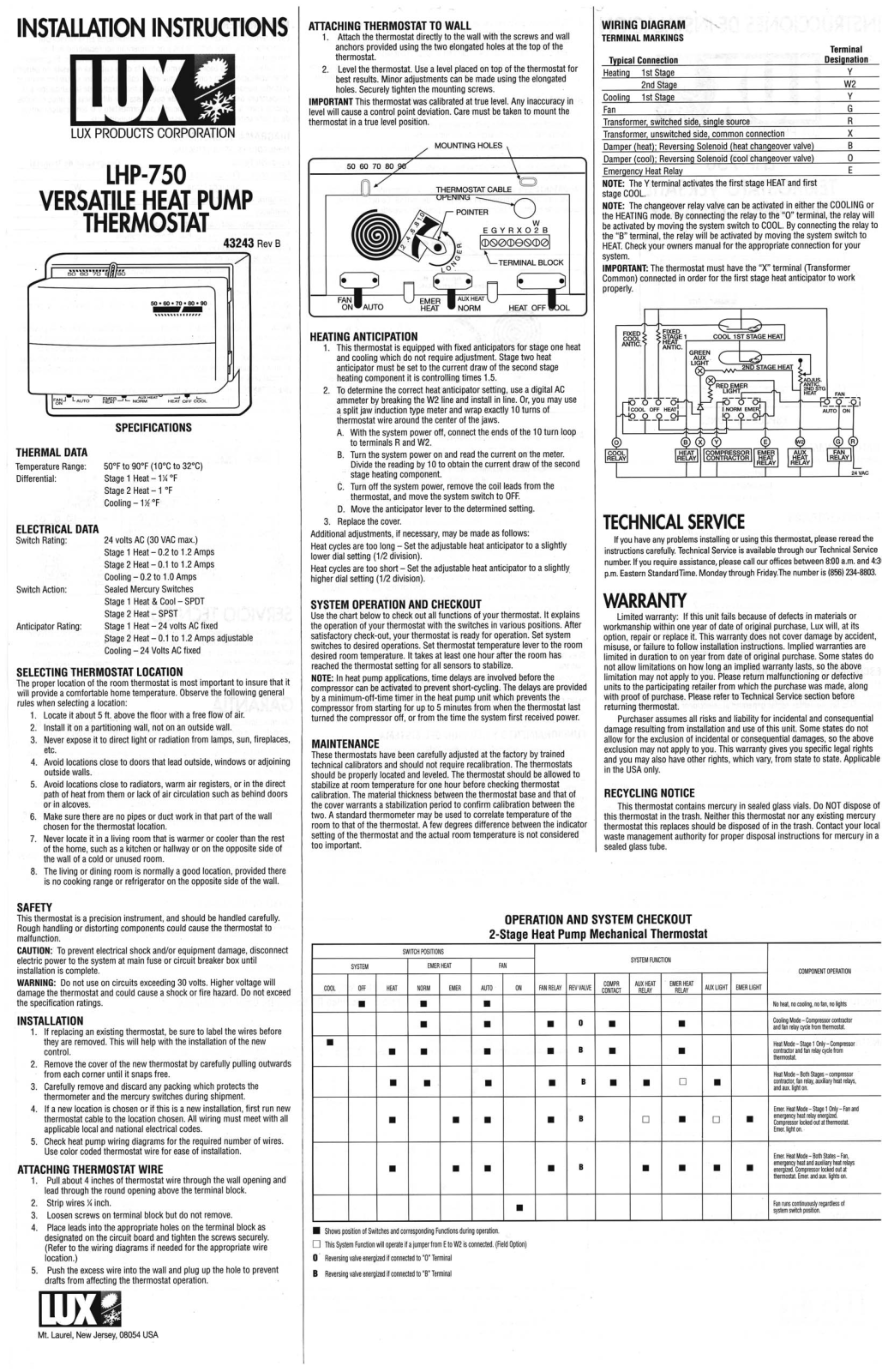 Lux Products LHP-750 User Manual