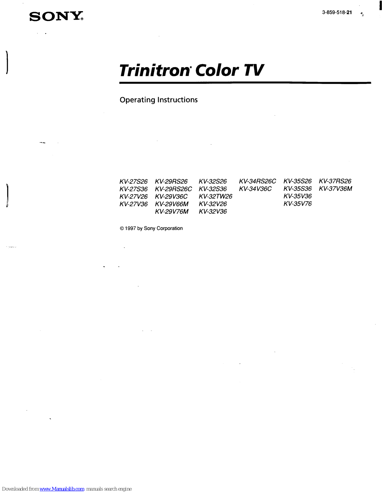 Sony KV-29RS26, KV-29V66M, KV-29RS26C, KV-29V36C, KV-29V76M Operating Instructions Manual