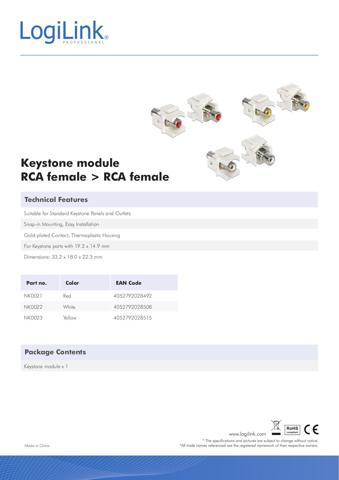 Logilink IWP-ADAP-RCARF, IWP-ADAP-RCAYF, IWP-ADAP-RCAWF Datasheet - ManualMachine.com