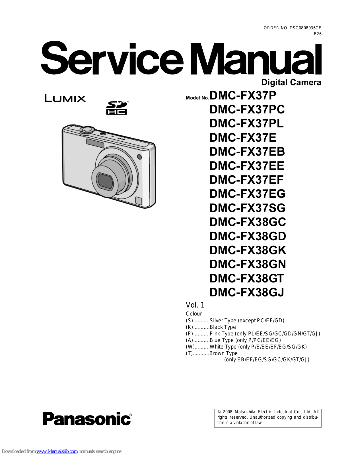 Panasonic DMC-FX37P, DMC-FX37PC, DMC-FX37PL, DMC-FX37E, DMC-FX37EB Service Manual