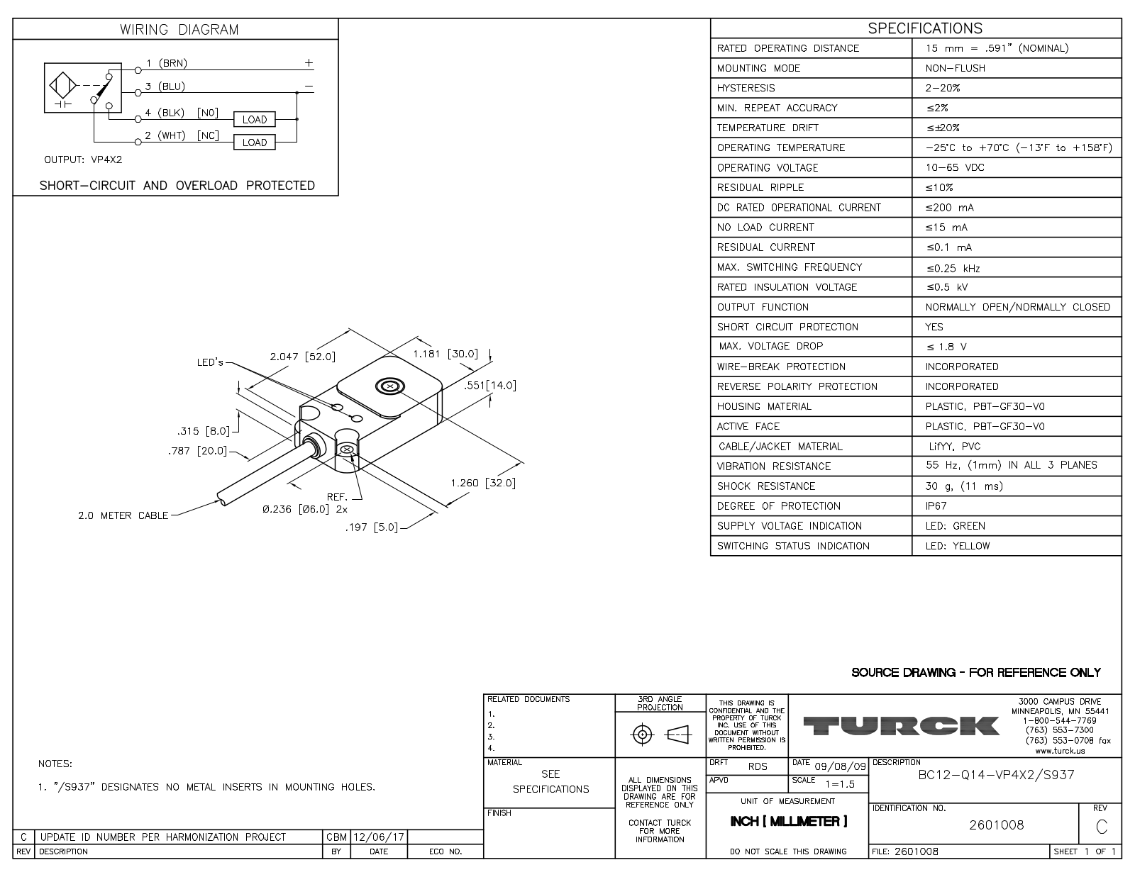 Turck BC12-Q14-VP4X2/S937 Data Sheet