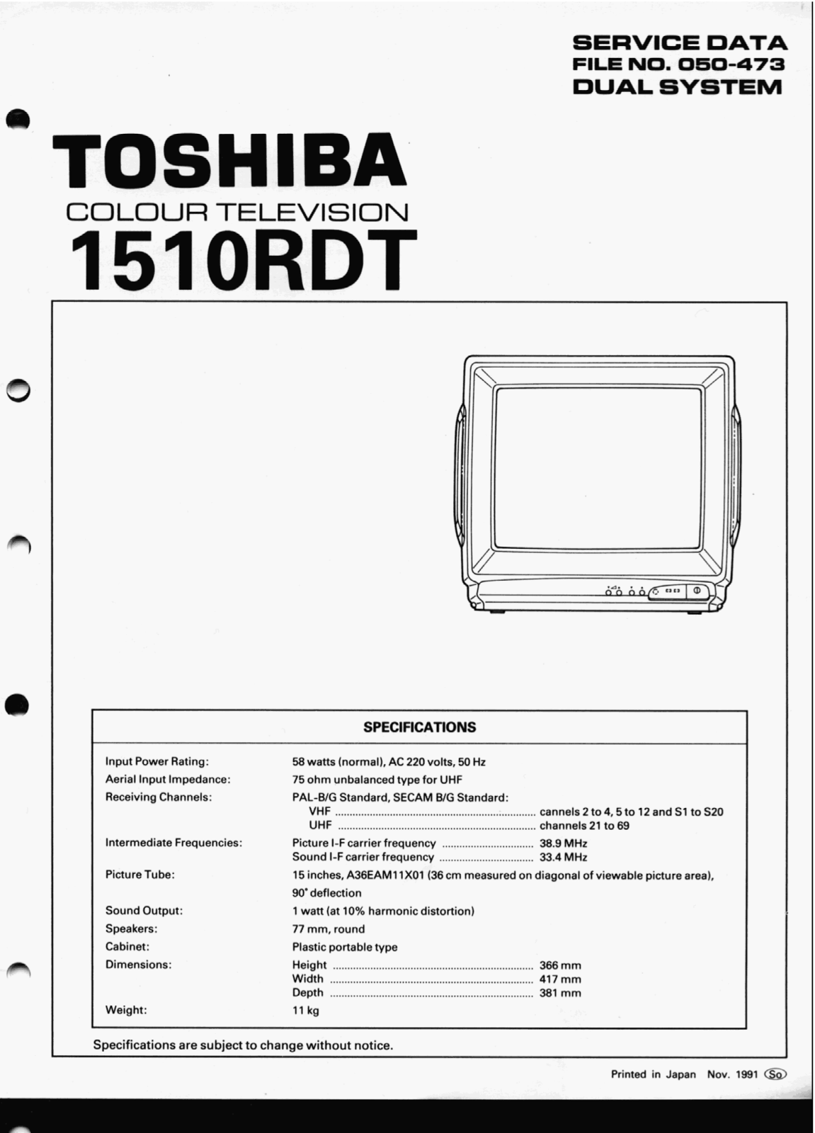 Toshiba TV 1510RDT Schematic