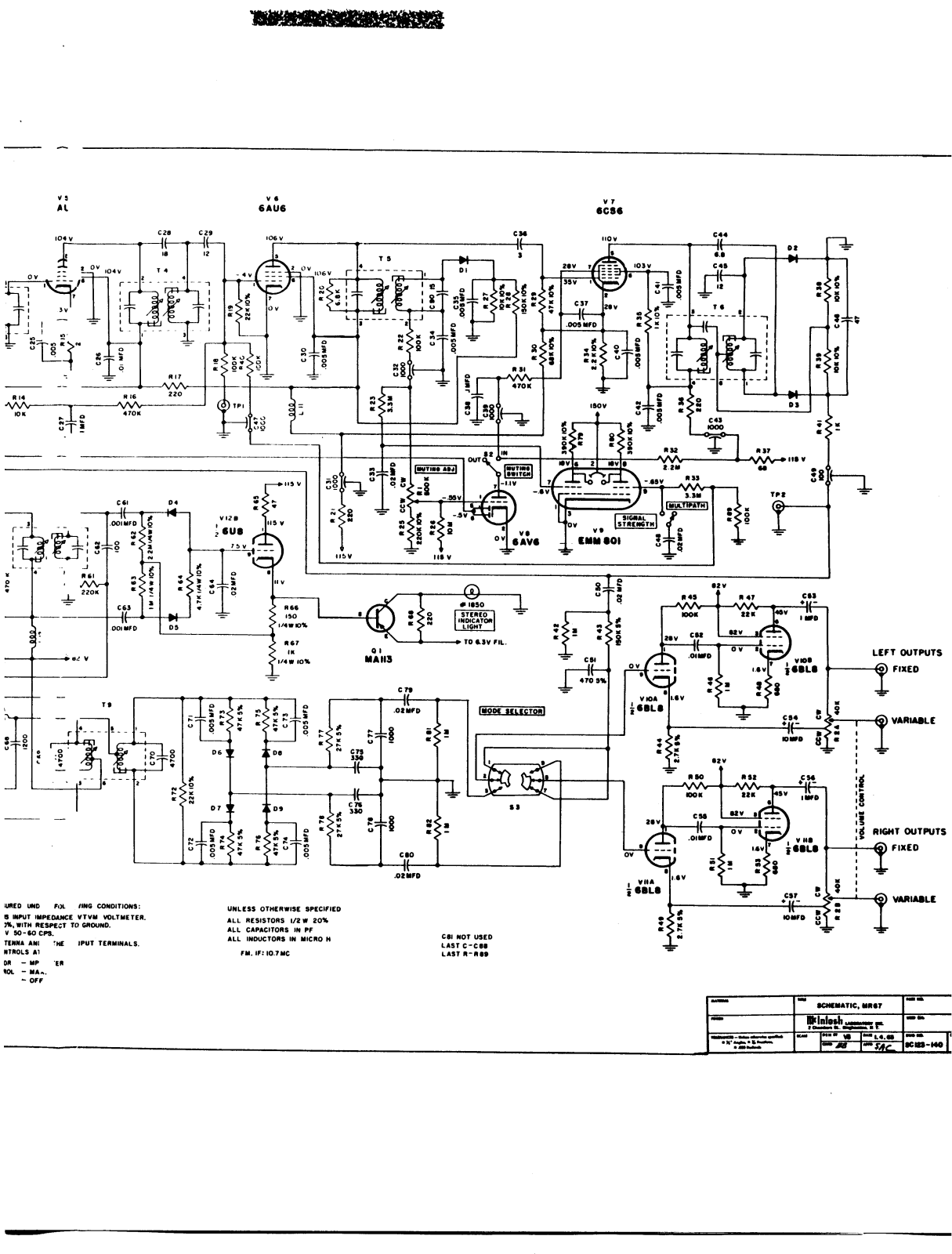 McIntosh MR-67 Schematic