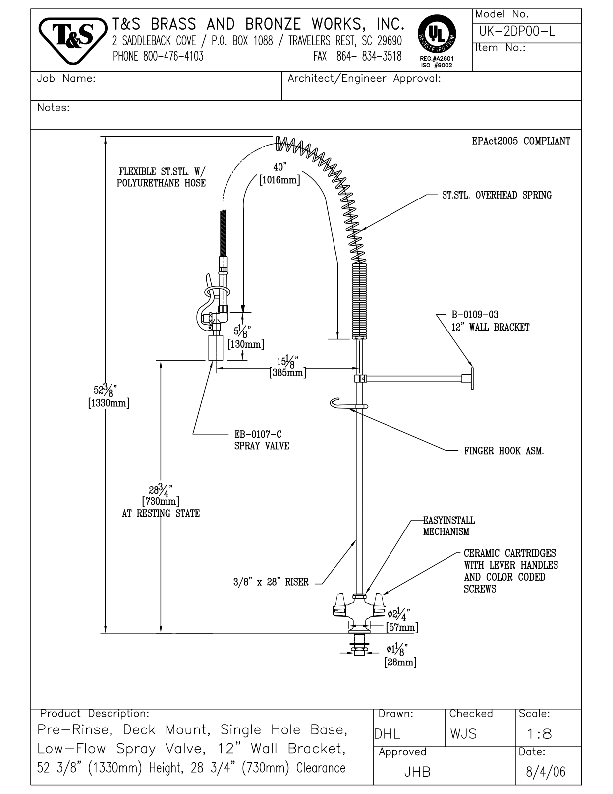 T&S Brass UK-2DP00-L User Manual