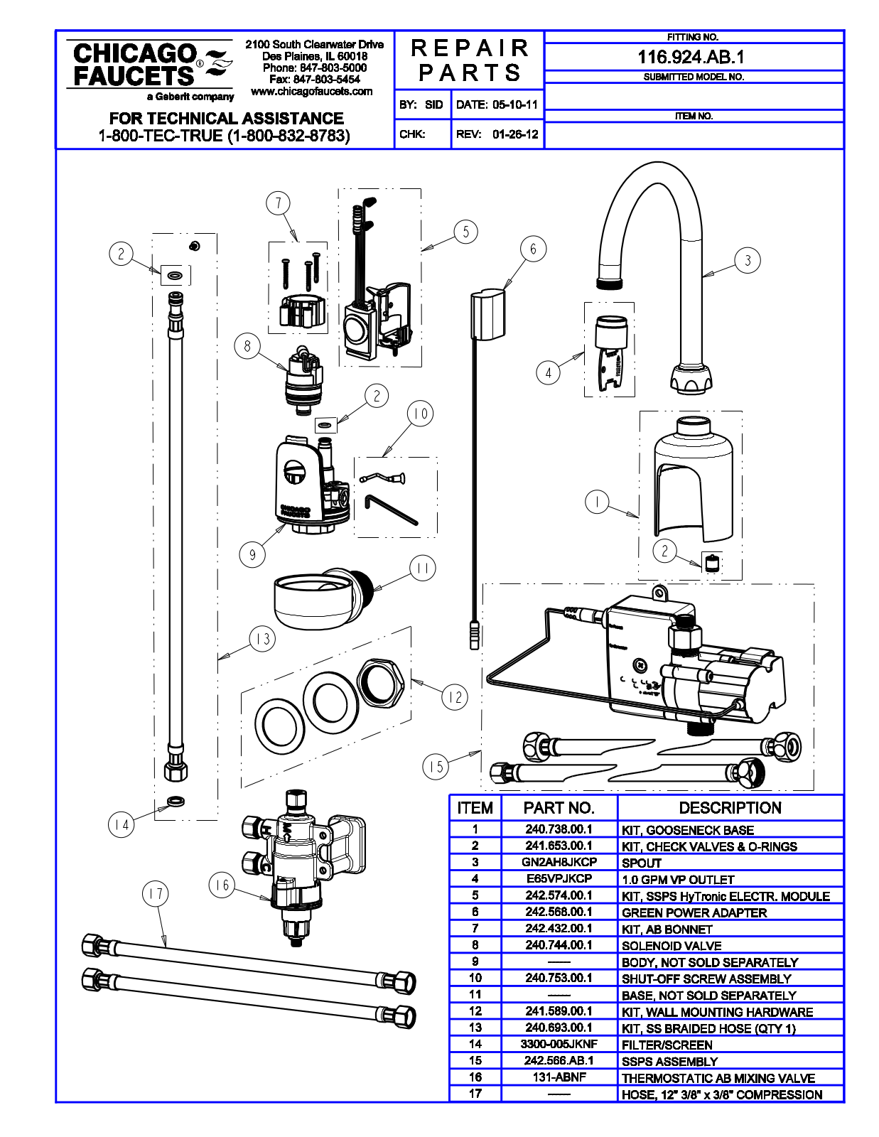 Chicago Faucet 116.924.AB.1 Parts List