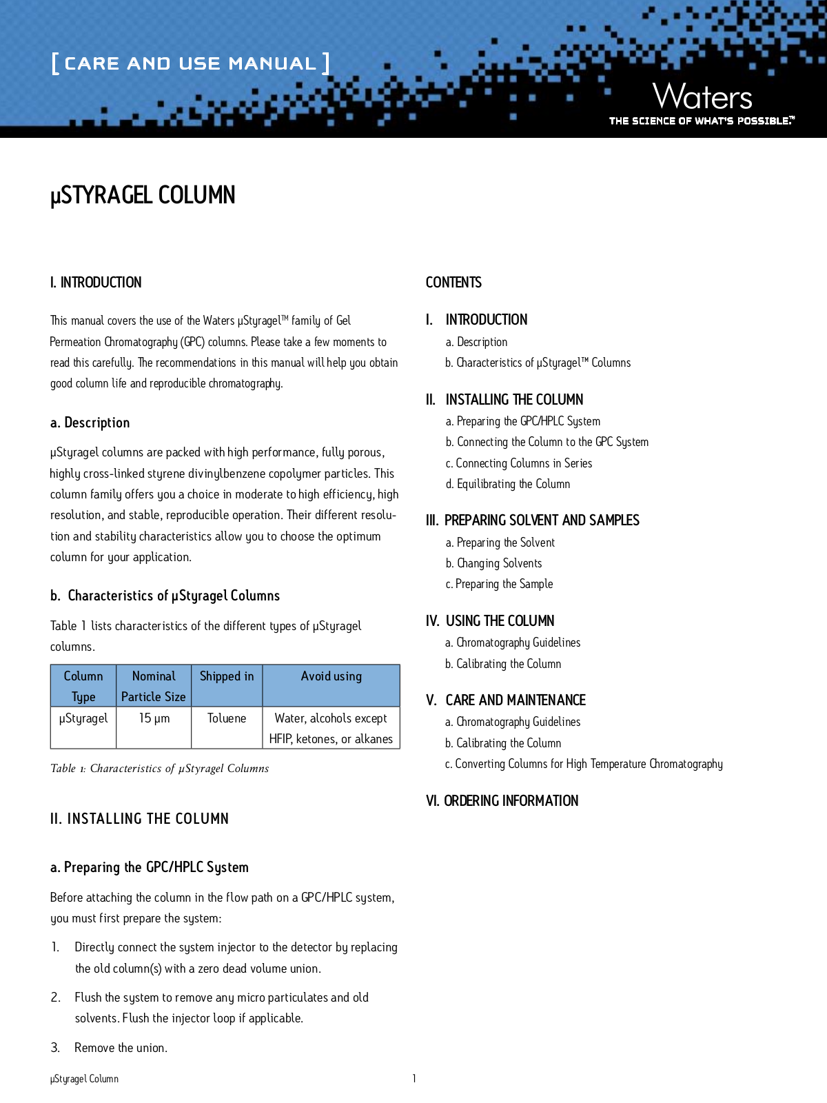 Waters µStyragel Column User Manual