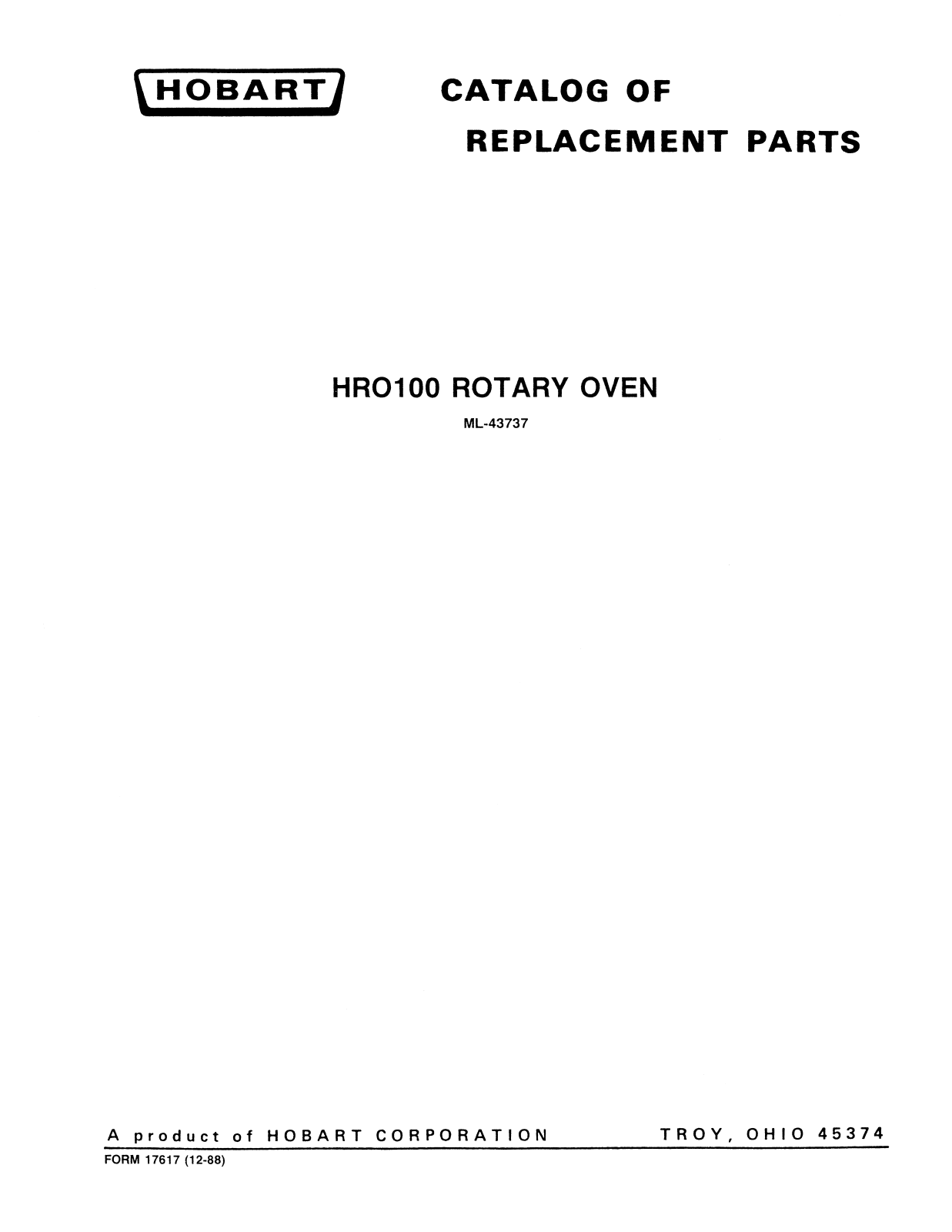 Hobart HRO100 Parts Manual