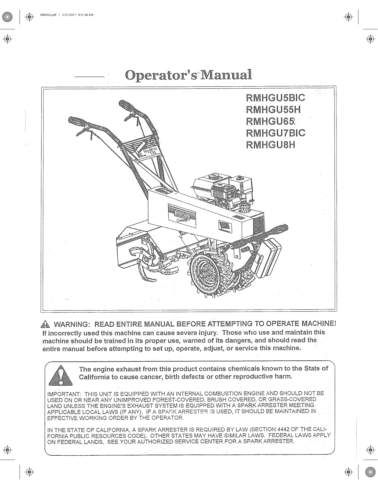 Maxim RMHGU55H Owner Manuals
