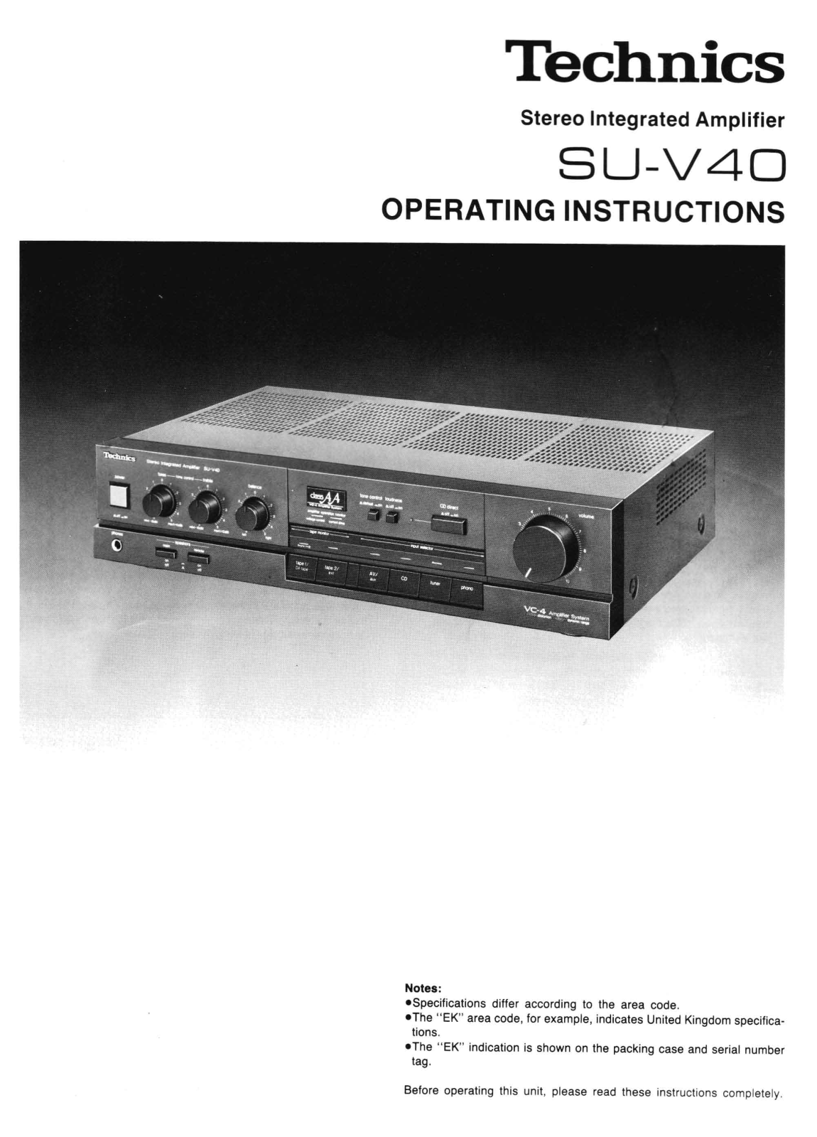 Technics SU-V-40 Owners Manual