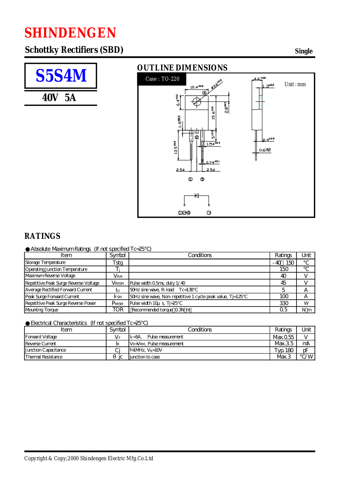 Shindengen Electric Manufacturing Company Ltd S5S4M Datasheet