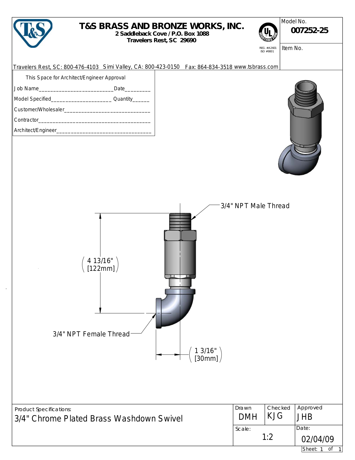 T&S Brass 007252-25 User Manual